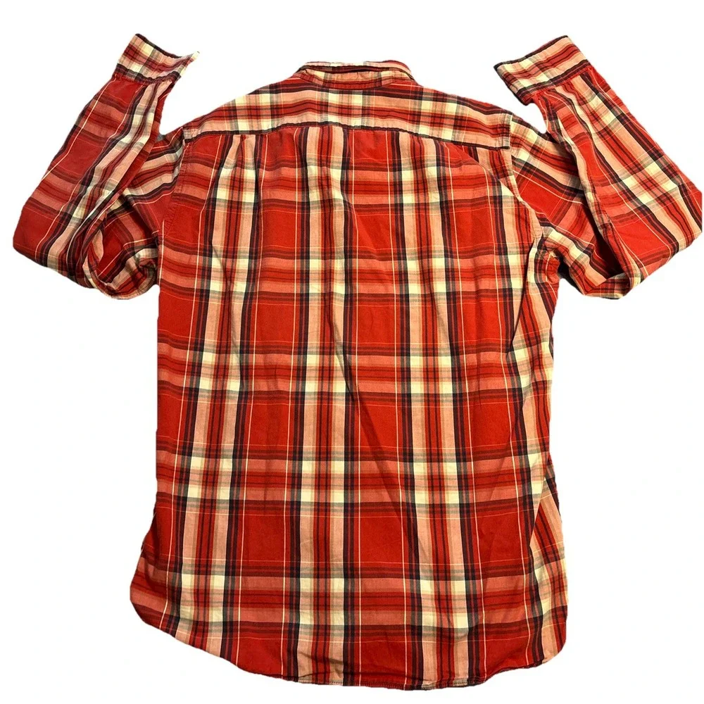 J. Crew Button Down Shirt Men's Red Excellent Slim Fit Plaid Cotton M
